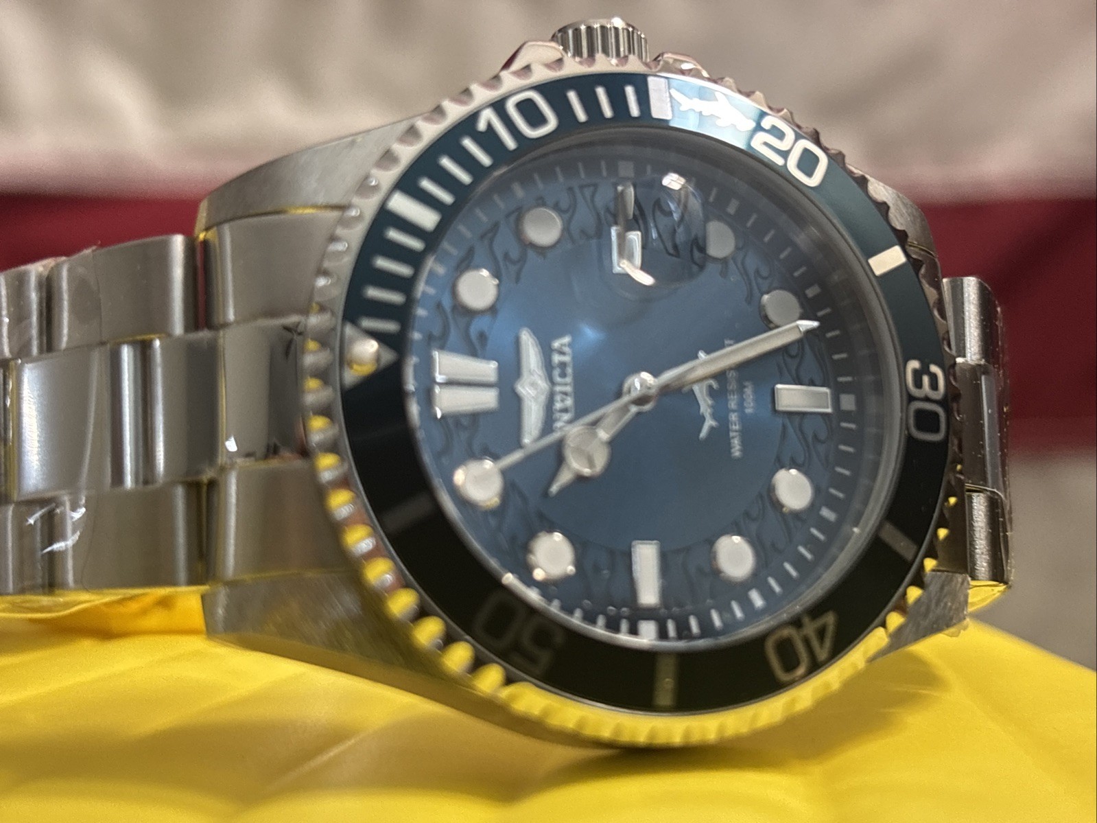 Invictas Blue Green Dial Pro Diver 43mm On SS Band Mens Watch #30019