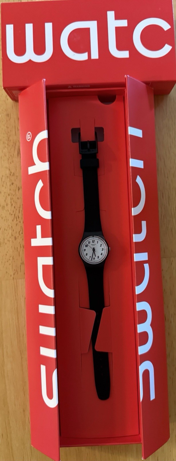Swatch Black Bishop Quartz Swiss Made White Dial Black Plastic 34mm w/Box