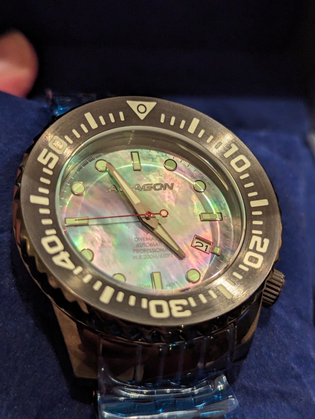 ARAGON DIVEMASTER EVO IP Black 45mm Automatic Platinum MOP NH35 24 Jewels