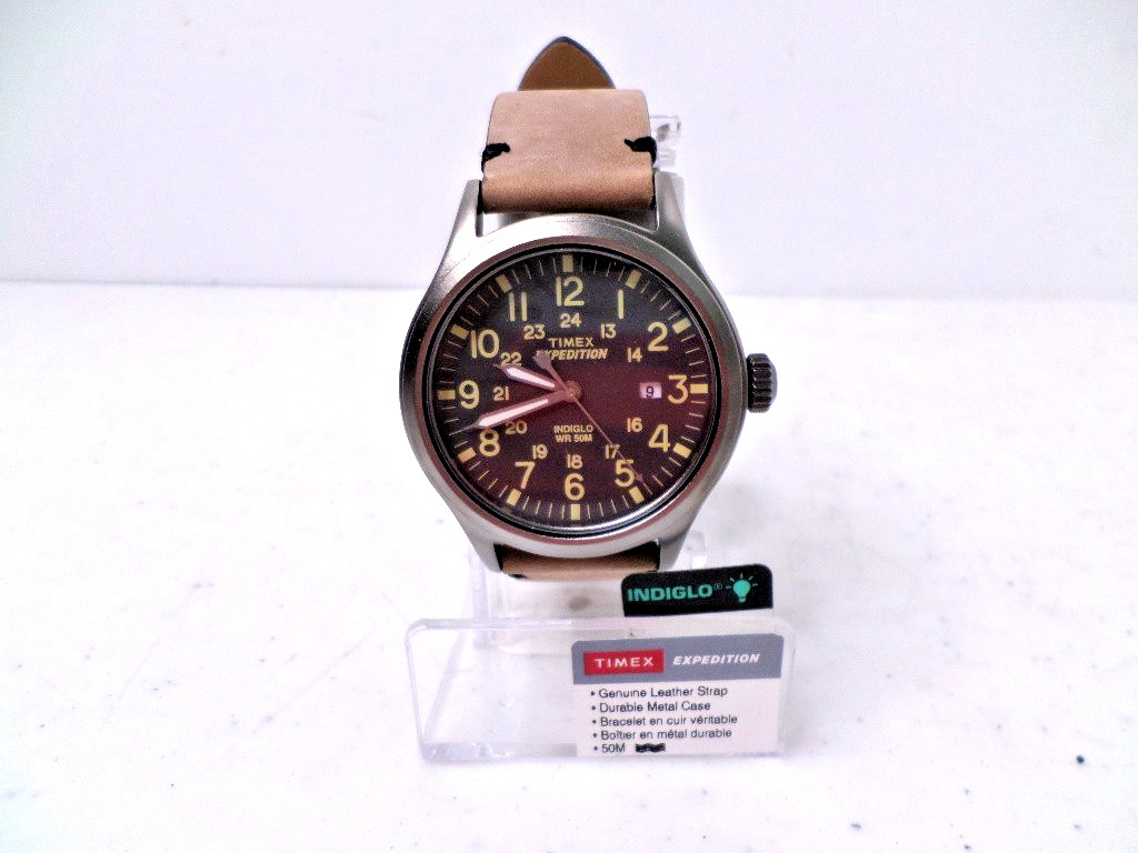 Timex Expedition Scout TW4B14000 Men’s Watch Tan Leather Strap Indiglo Date