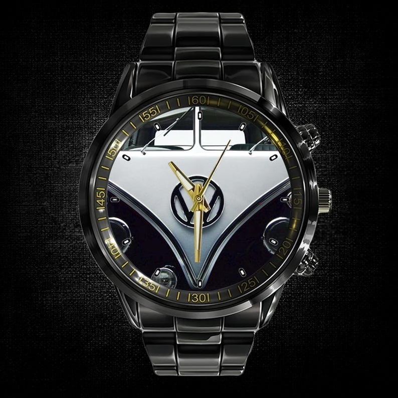 1963-67 Volkswagen Black Stainless Steel Watch Gift For Car Lover Gift For Fan