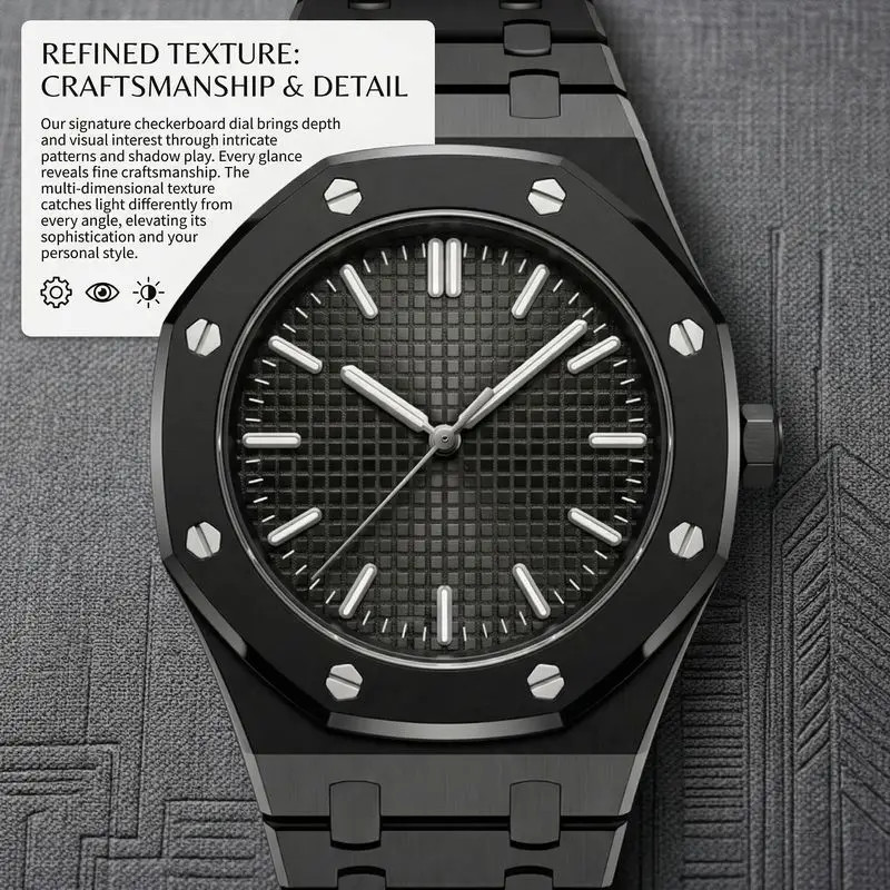1Pc Simple and Stylish Octagonal Bezel Mesh Dial Black Steel Strap Watch Unisex