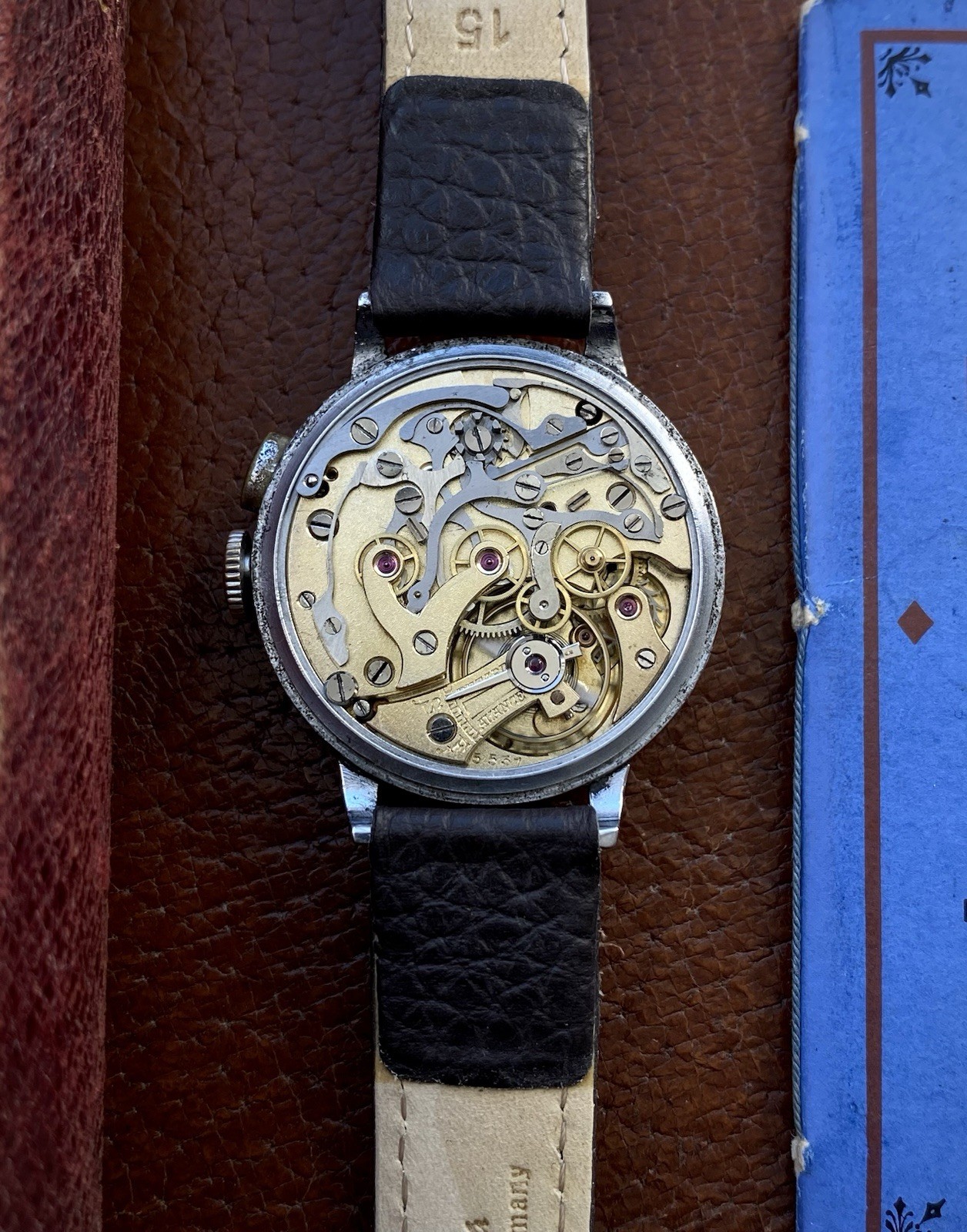 1920s Enamel dial Monopusher chronograph watch Lemania 13CH movement