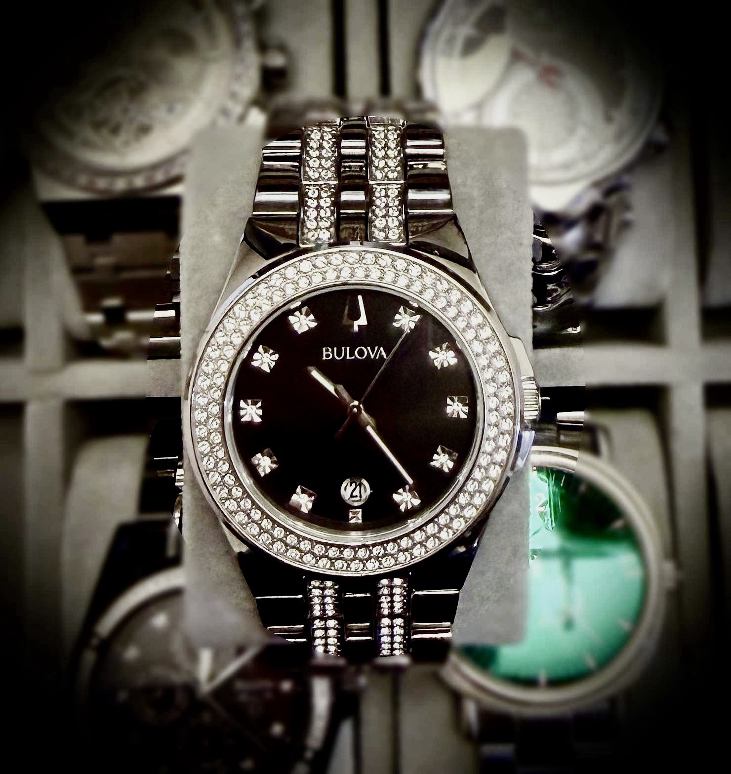 Bulova Crystal Collection Men Watch Stainless Steel Black dial 96K102, 44mm.