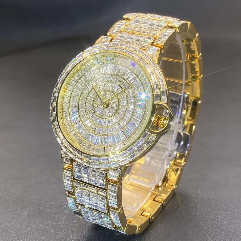 Hip Hop Luxury Men’s Ice Out Watch Iced King Bling Gold Cz Diamond Waterproof