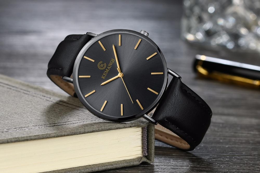 Ultra-thin Dial With Leather Band Numberless Quartz Wristwatches For Men