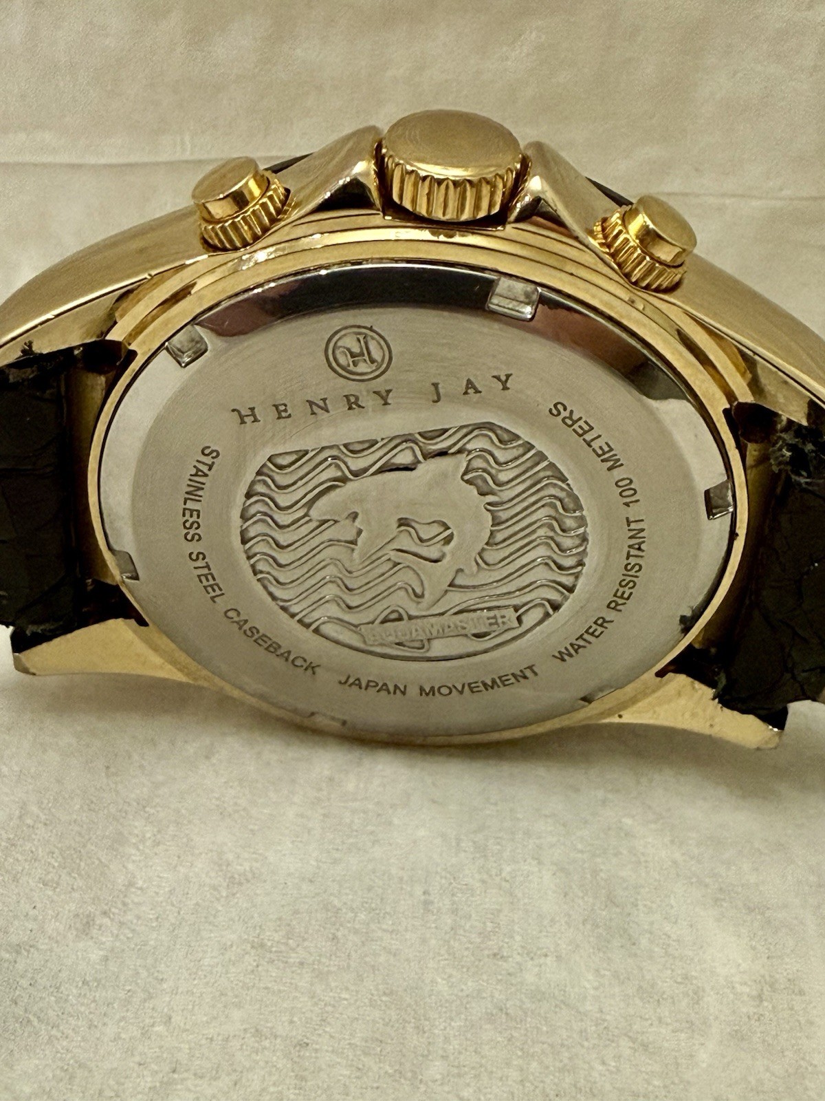 Henry Jay Aqua Master Quartz Chronograph Date Gold/Black Genuine Crocodile Strap