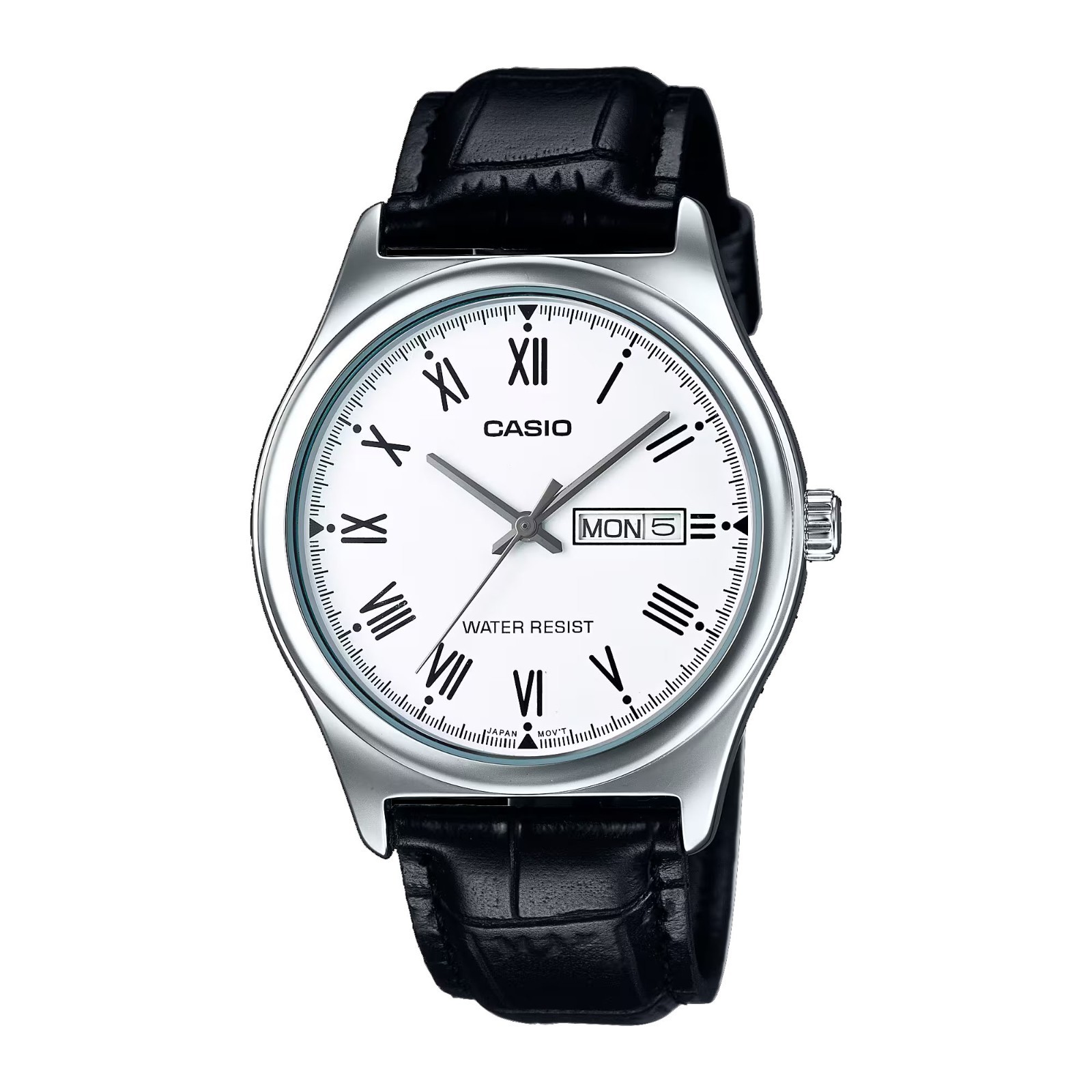 Casio MTP-V006L-7B Men’s Leather Band Roman White Dial Day Date Watch