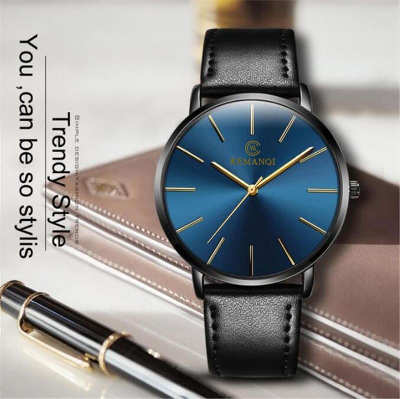 Ultra-thin Dial With Leather Band Numberless Quartz Wristwatches For Men