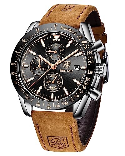 BY Watch for Men Analog Quartz Chronograph Waterproof Luminous Designer Black
