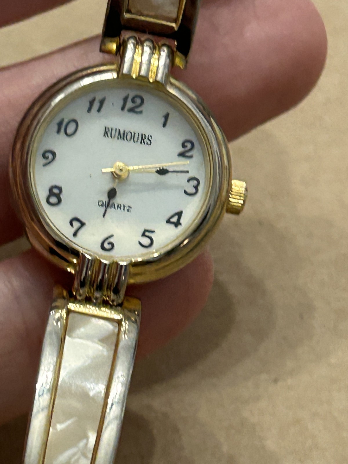 Rumours Women’s Fashion Watch Gold Tone Pearly Band 23mm New Battery