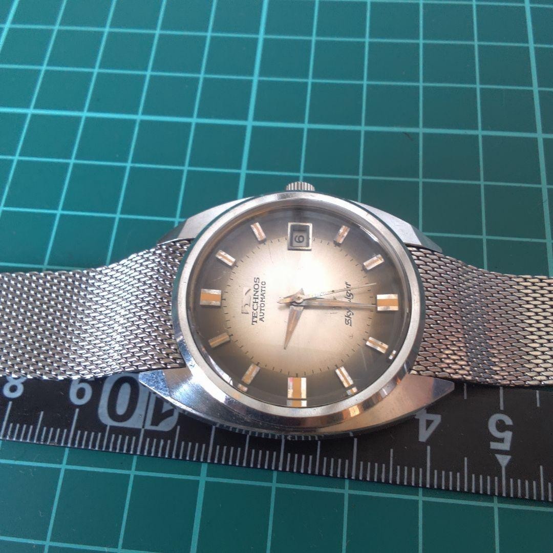 TECHNOS Sky Light Watch Auto Wind Brown Dial Mesh Band Vintage Japan-