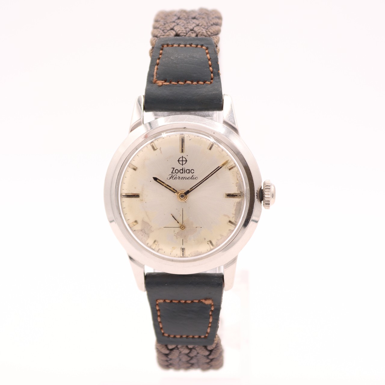 Vintage 32mm Zodiac Hermetic 17J Men’s Mechanical Wristwatch 58 Stainless Steel