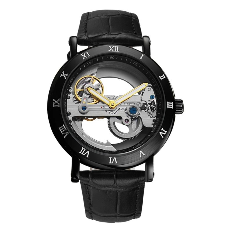 Men’s Automatic Watch Skeleton Mechanical Leather Strap Waterproof Wristwatch