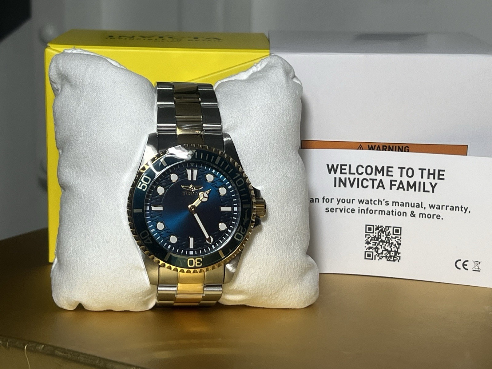 Invicta Men’s Watch Pro Diver Blue Dial Yellow Two Tone Bracelet 49696 43mm