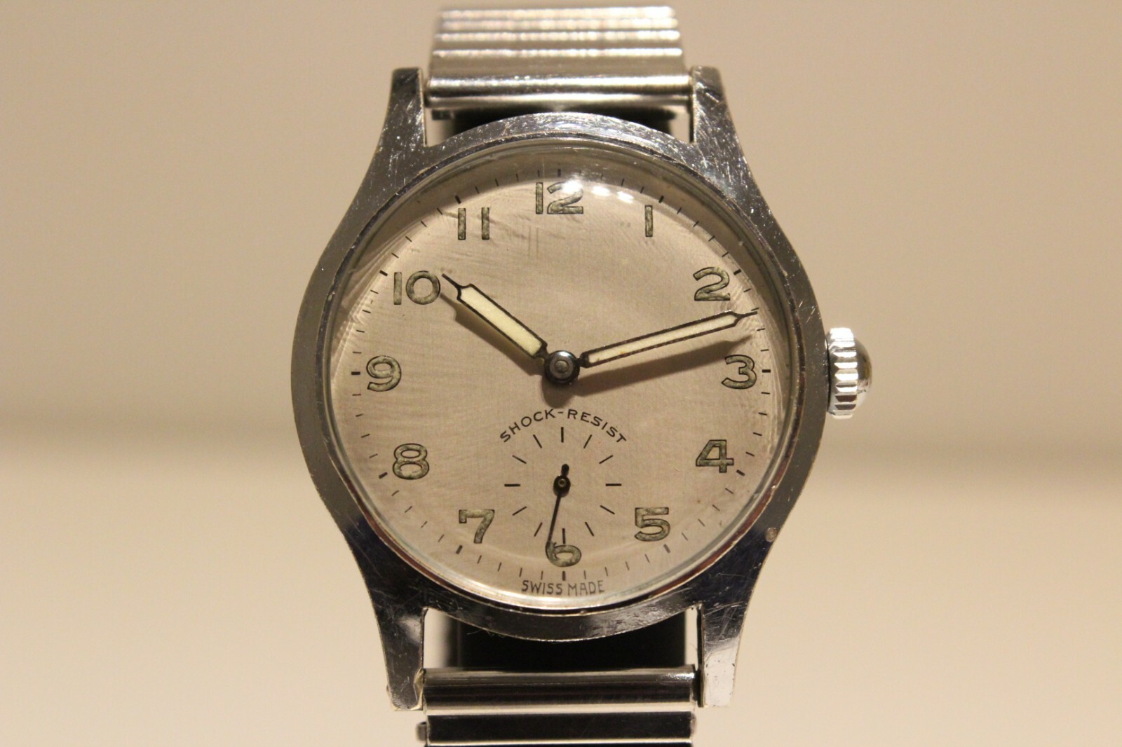 VINTAGE RARE UNBRANDED MILITARY STYLE CHROMED SMALL MEN’S SWISS WATCH 15 jewels