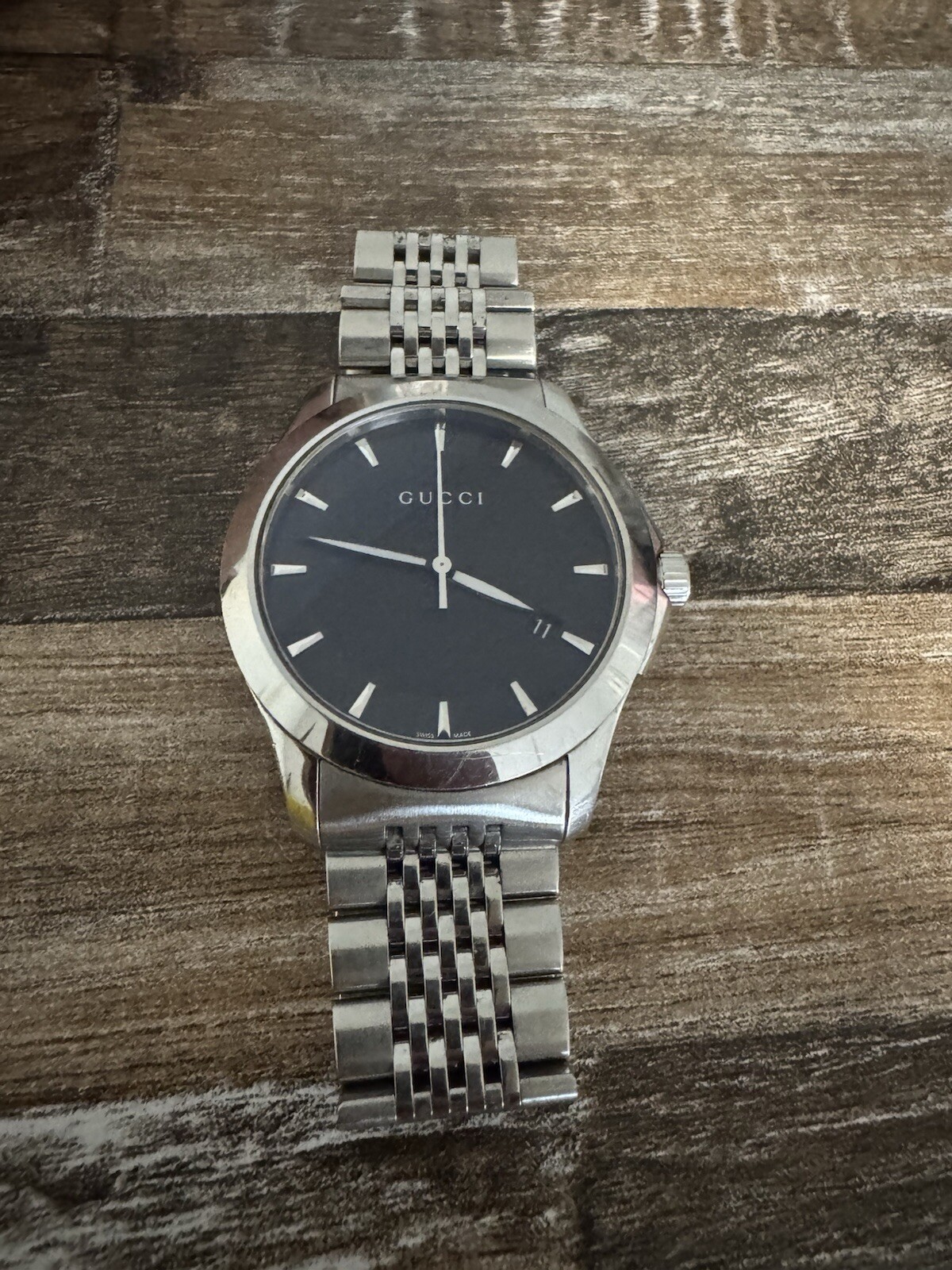 Mens Womens Unisex Watch GUCCI G 126.4 Silver Black Date Quartz Wrist Size Small