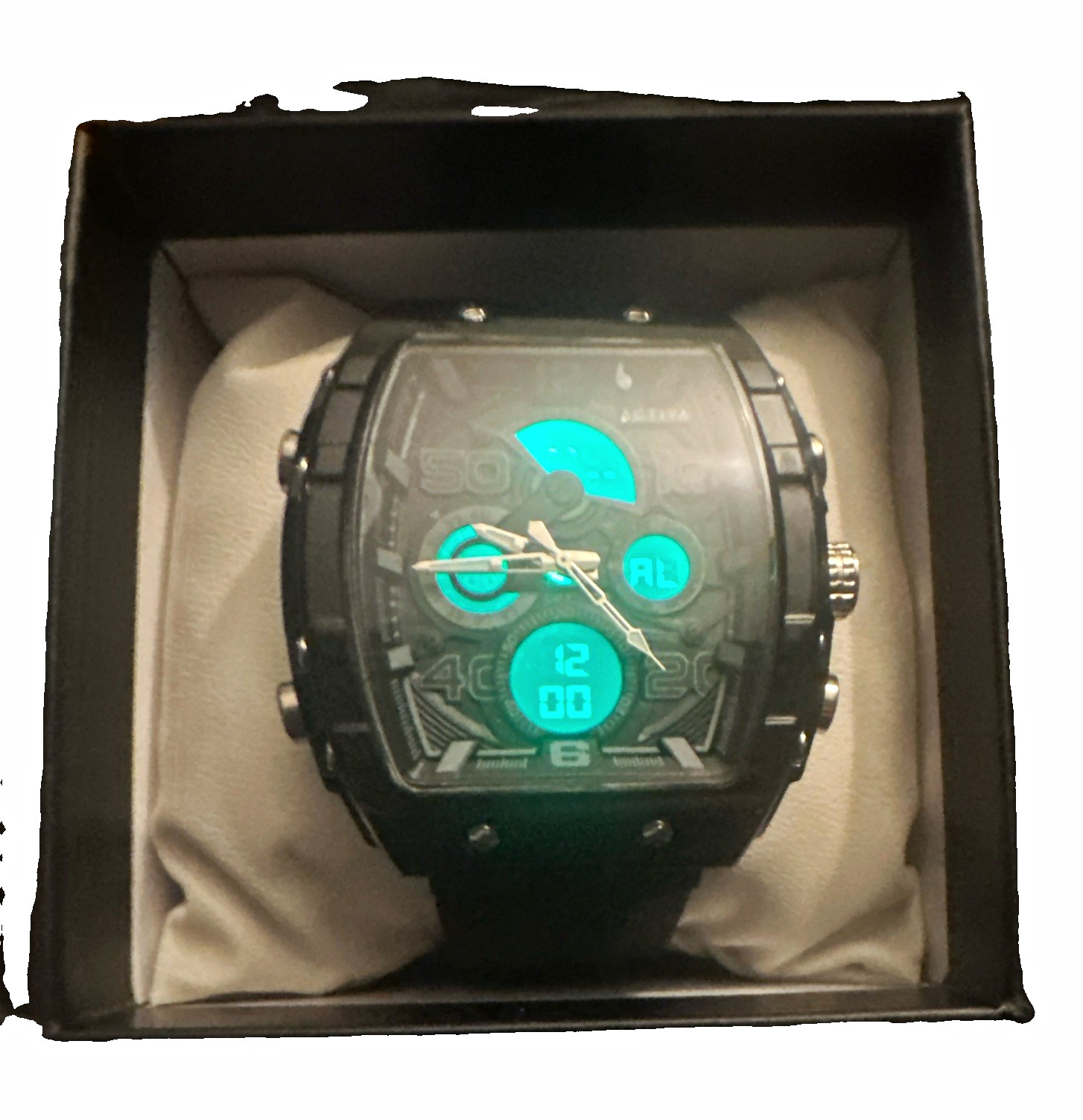 Sanda Men’s Analog-Digital Sport Quartz Watch Black Silicone Strap 45mm Box