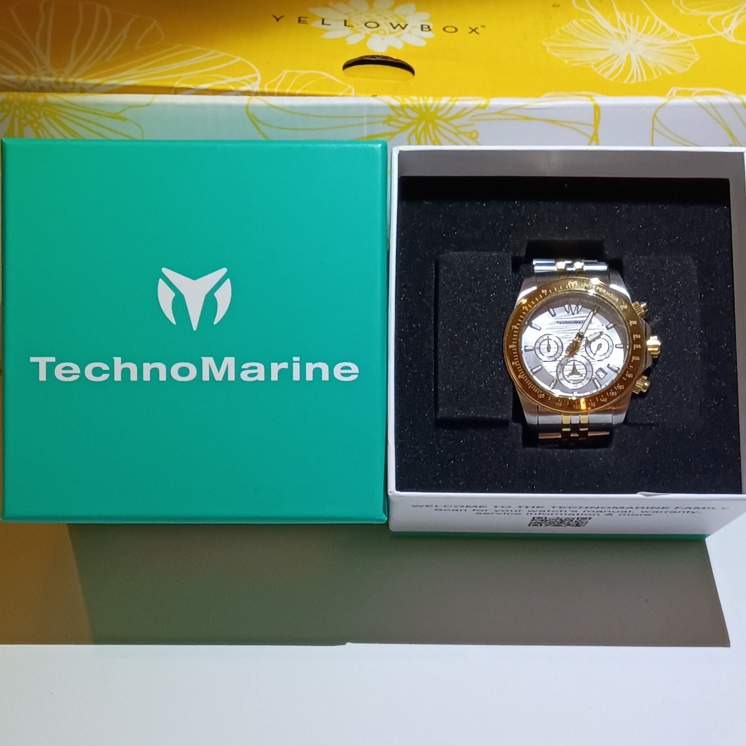 TechnoMarine Chronograph Quartz Two-Tone SS 45mm 200m Silver Dial w/ Box