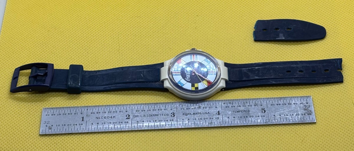 Rare 1984 Swatch Mens Original 12 FLAGS + COCA-COLA Working Head Only Free Ship