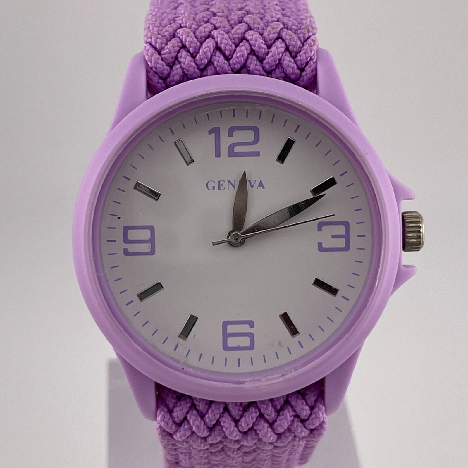 Geneva Womens Watch 39mm Case Purple One Piece Nylon Strap Quartz Analog