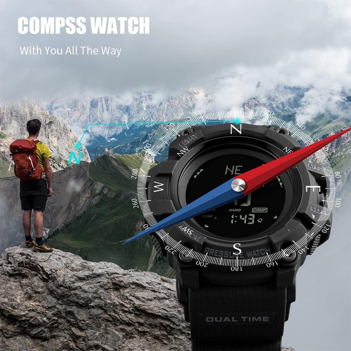 Compass, Altimeter Barometer Thermometer Temperature, Pedometer, Military Arm…
