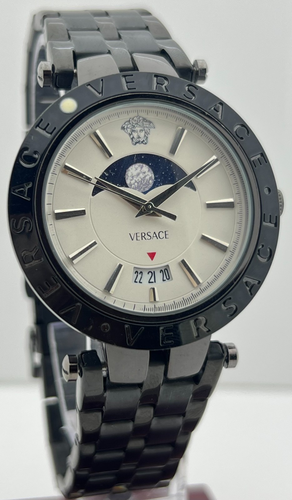 Premium Men’s Versace MoonPhase White Dial Date Rotating Bezel Wristwatch