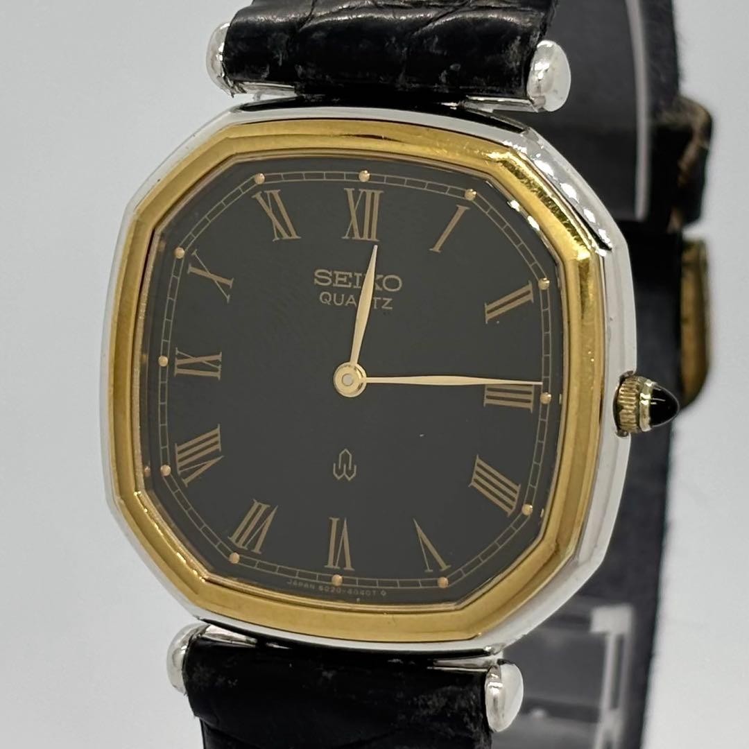 Seiko 6020-5750 Quartz Mens Wristwatch Black Dial 30mm 18cm Running Operation