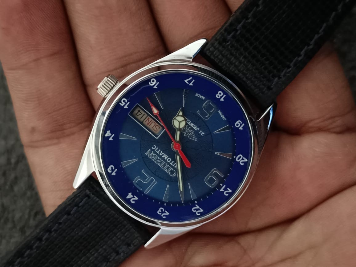 Vintag Automatic Citizen Japan Made Blue Dial Day/ Date Men’s Wrist Watch