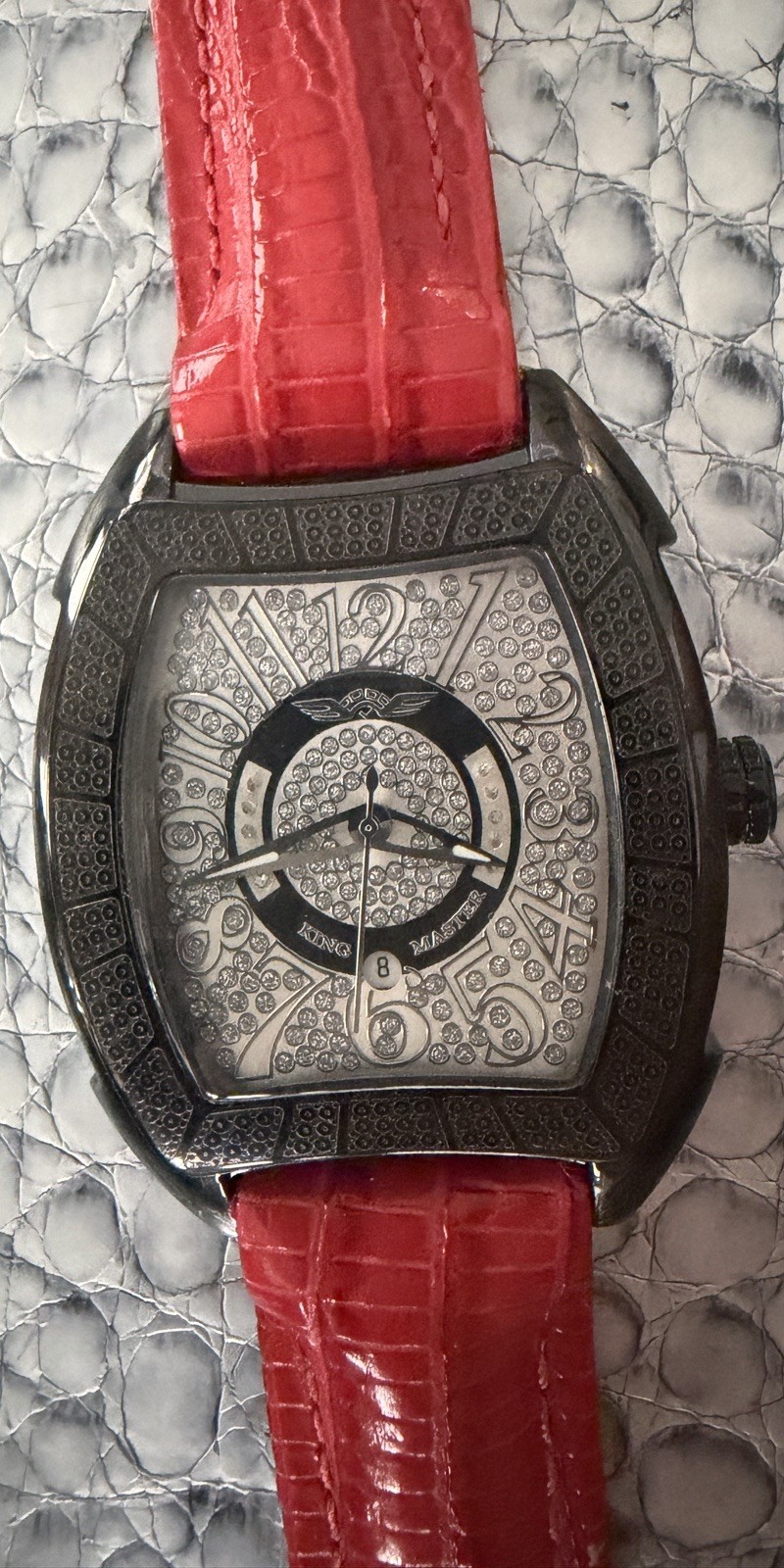 King Master Rounded Burgundy Reptile Diamond Watch