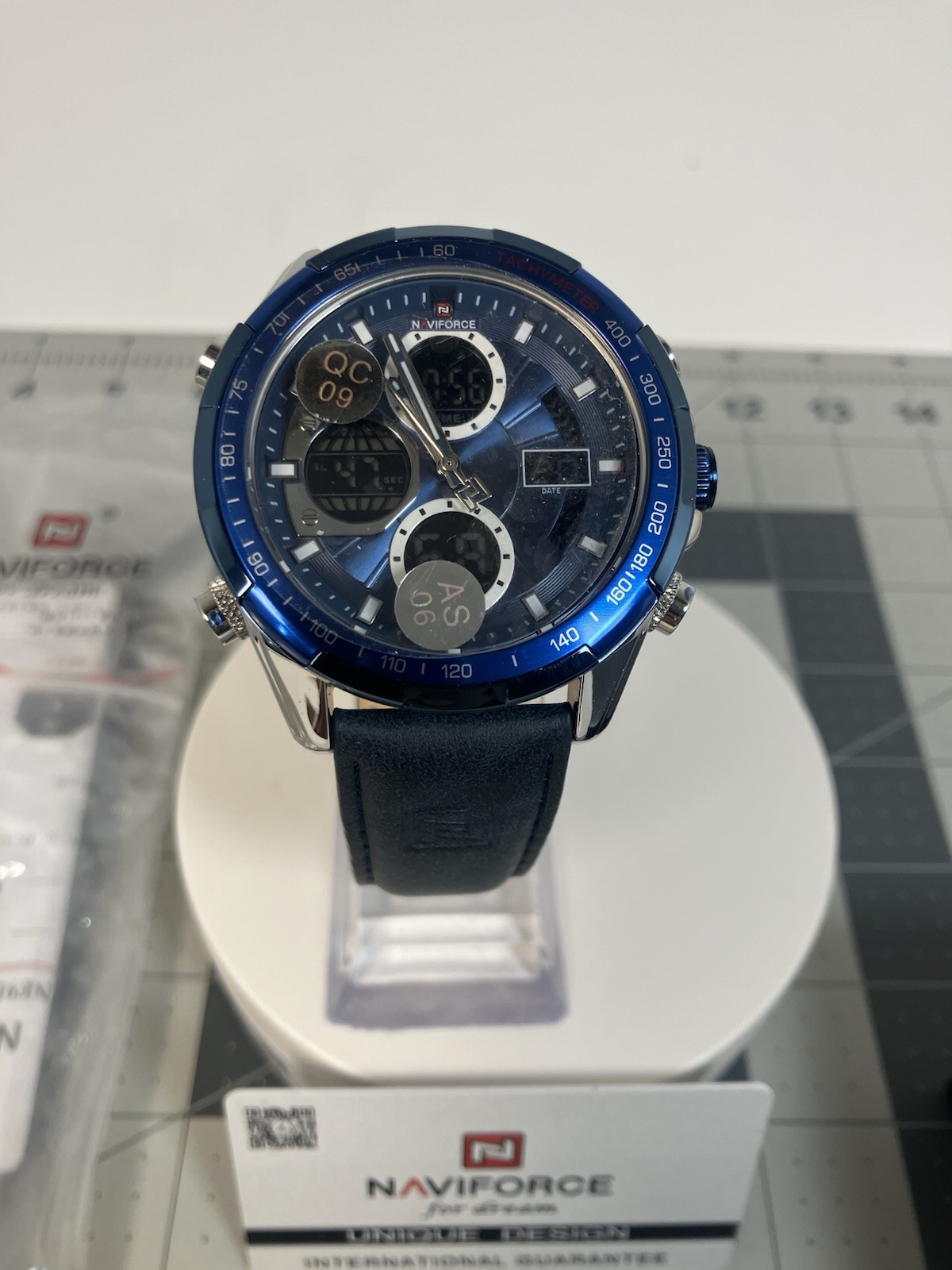 Naviforce Men NF9197 Sport Blue Leather Quartz Analog Diigtal 46mm Watch 7 1/2″
