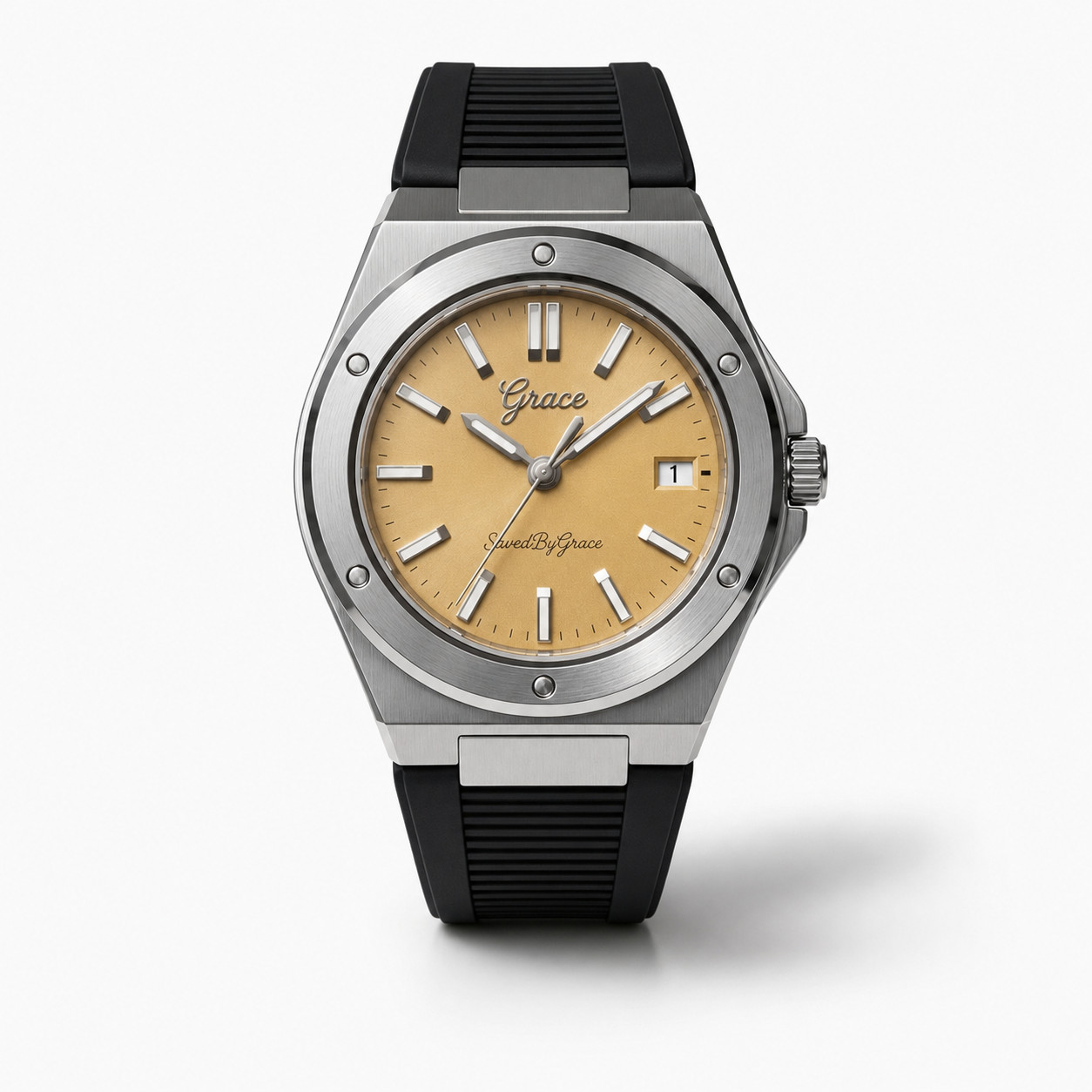 GraceCo Sport Luxury Watch – Japanese NH35 – Octagonal Bezel Champagne Dial