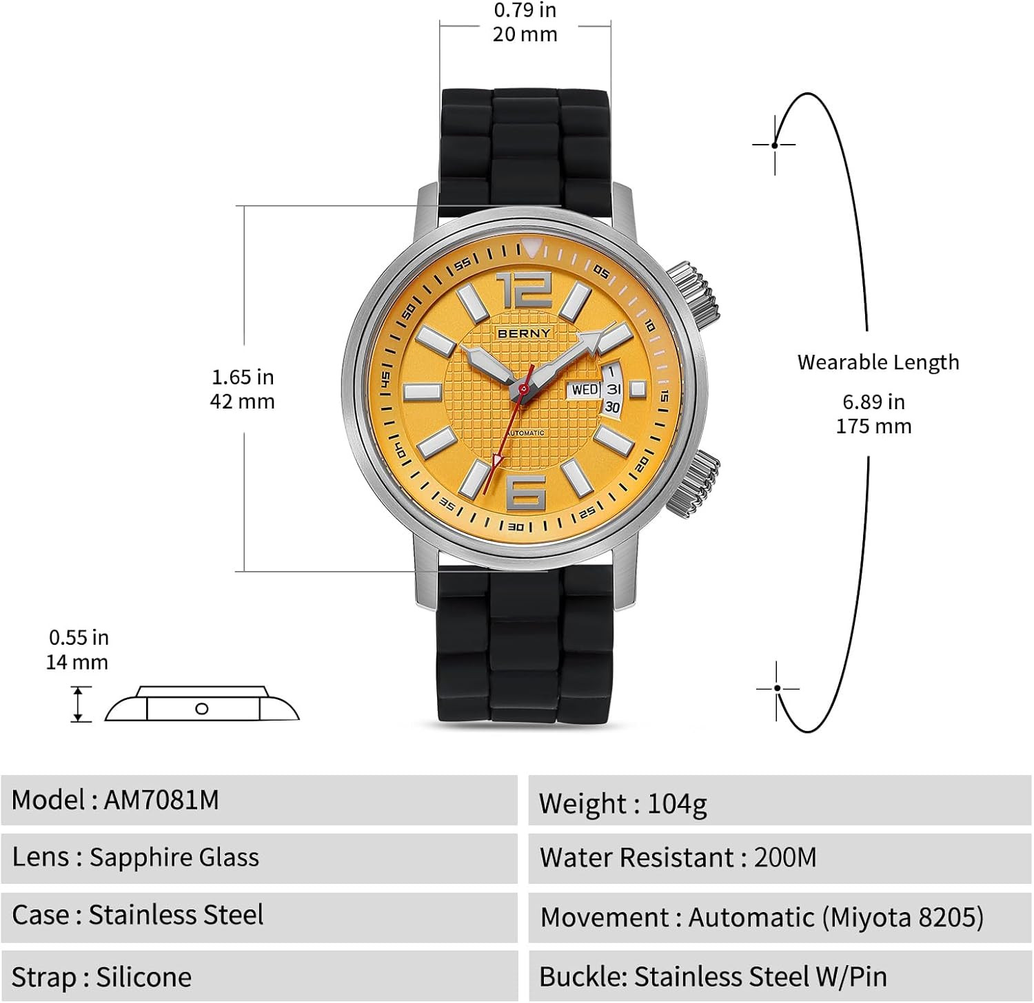 Men’s Automatic Dive Watch – Self-Wind, Waterproof, Luminous, No Battery Needed