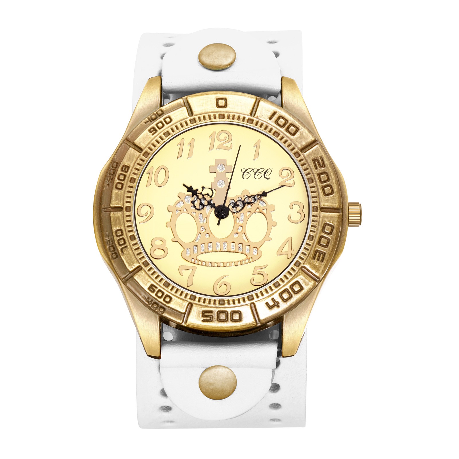 Men Women Vintage Crown Design Large Dial Quartz Wristwatch Genuine Leather Band