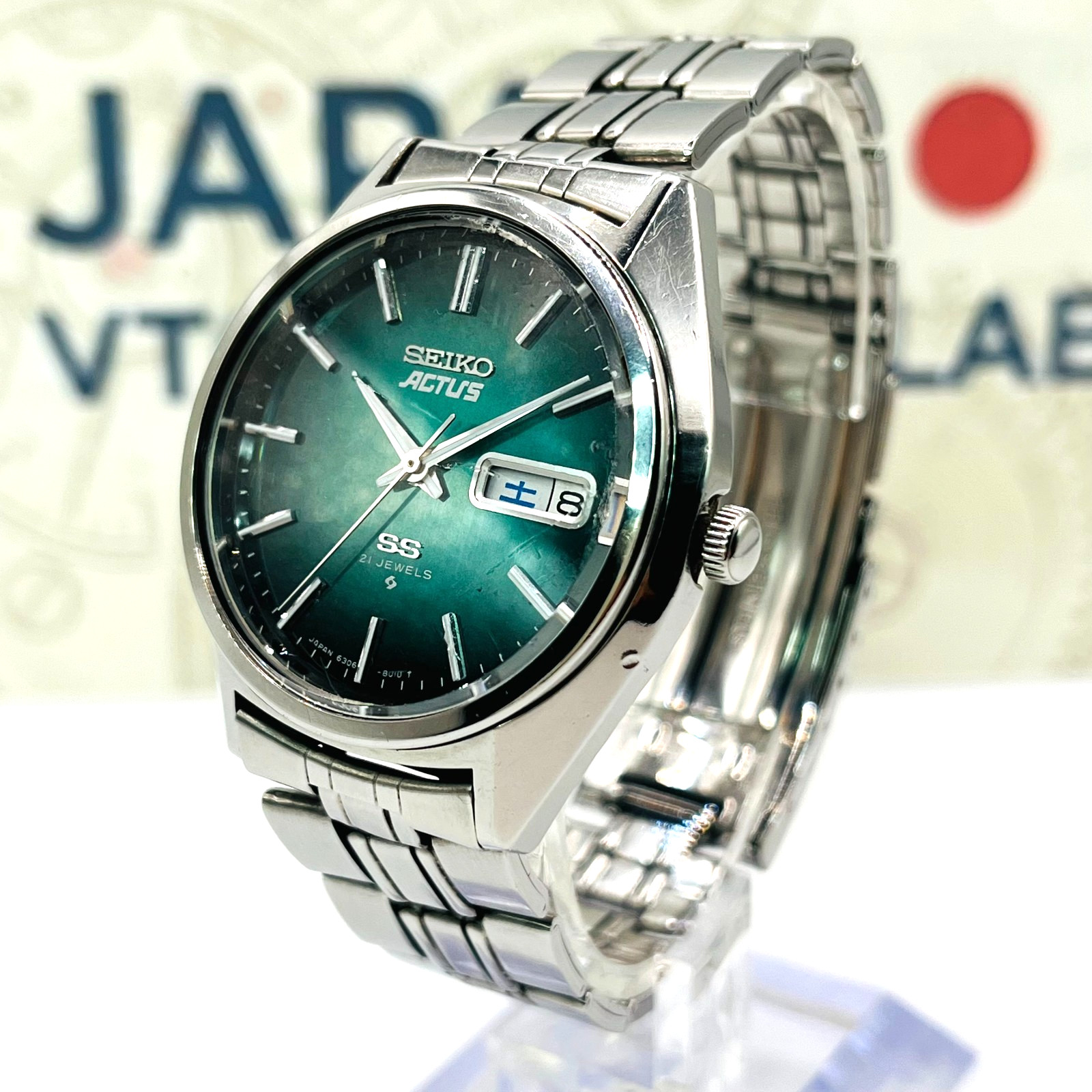 Vintage Seiko 5 Actus SS Green Gradation Dial 6306-8020 Automatic 21J Kanji Day