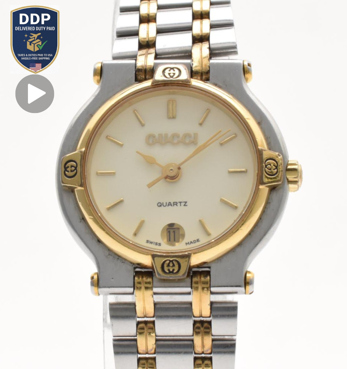 [Exc+5] GUCCI 9000L Vintage Ivory Dial Two-Tone Classic Ladies Wrist Watch 15cm