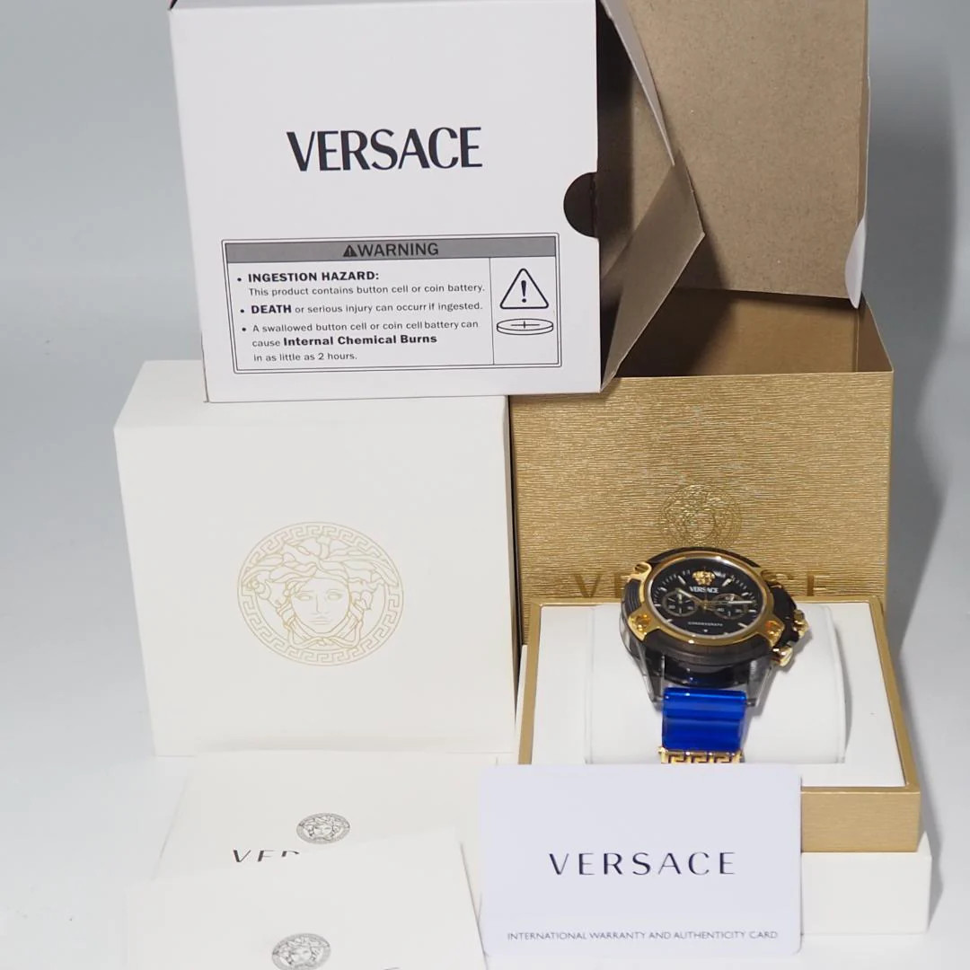 Versace Medusa Chronograph Quartz Black Case SS 46x55mm Black Dial Blue Strap