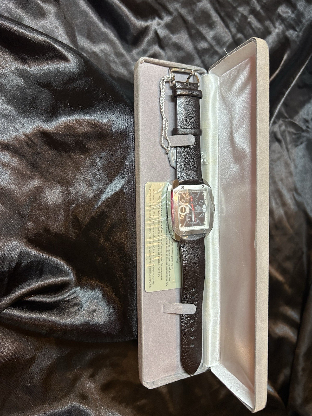 SUG Limited Edition Chronograph Stainless Steel Wristwatch Leather Band Box Pap…