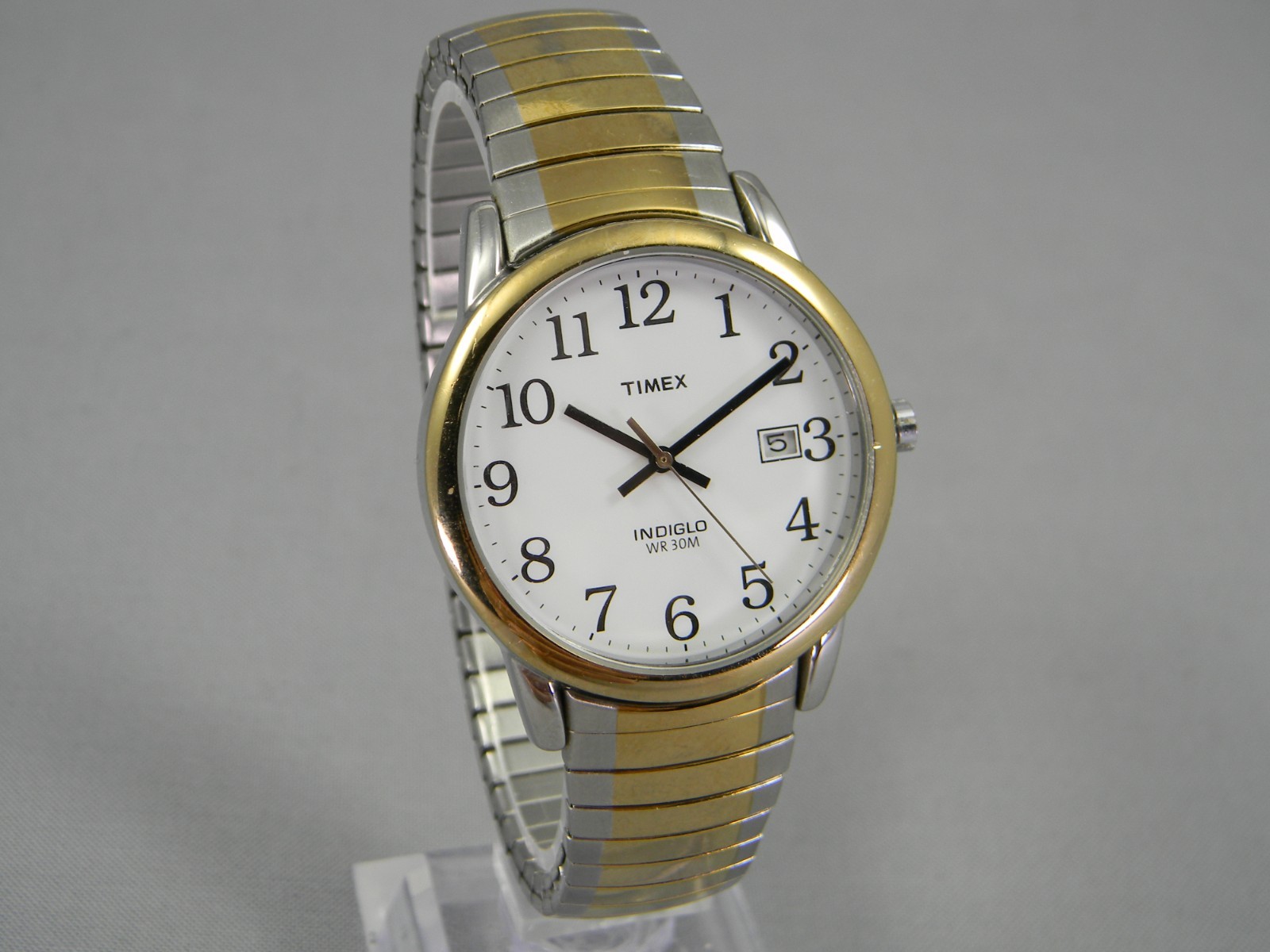 Timex Indiglo Watch Men Easy Reader 35mm Two Tone Date Stretch New Battery 6.75+