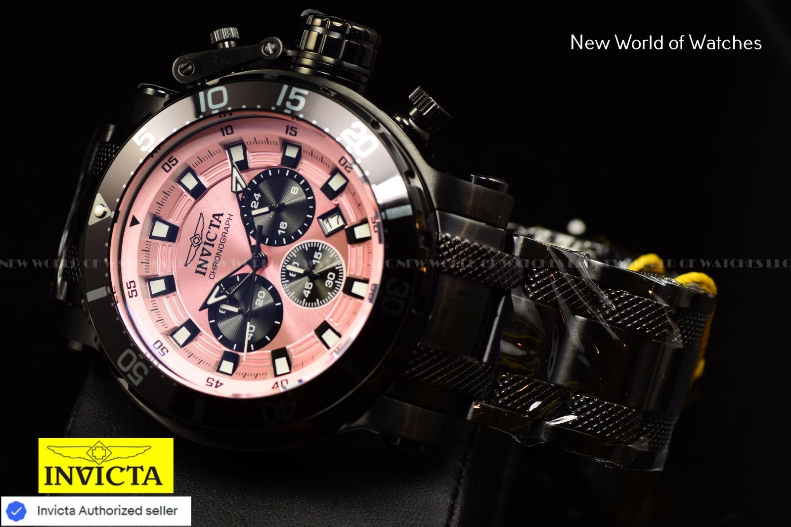Invicta Coalition Forces Men’s 52mm Black Tone Pink Dial Chronograph Watch-NEW