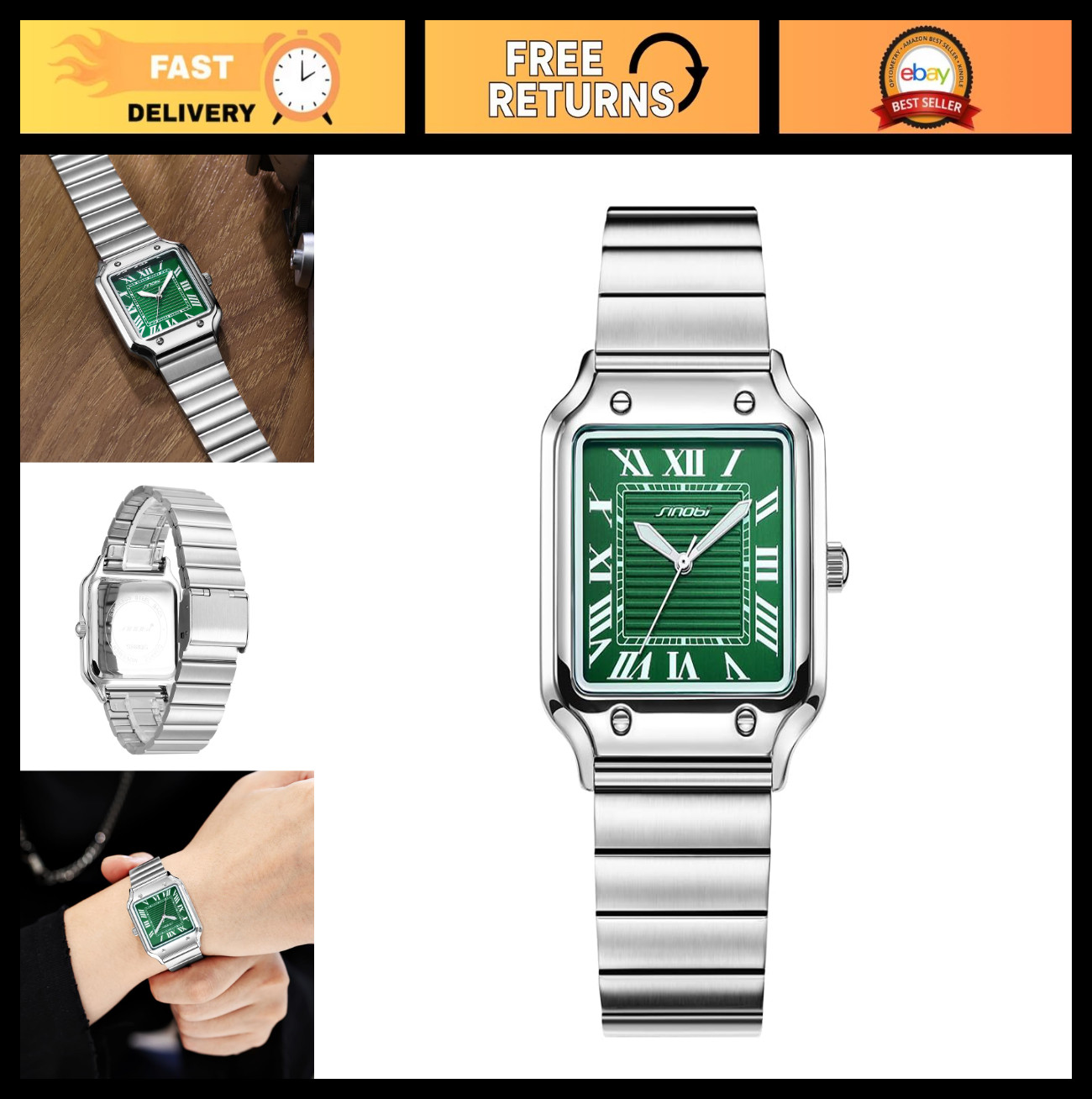 Stylish Square Men’s Watch with Roman Numerals – Casual Dress Timepiece