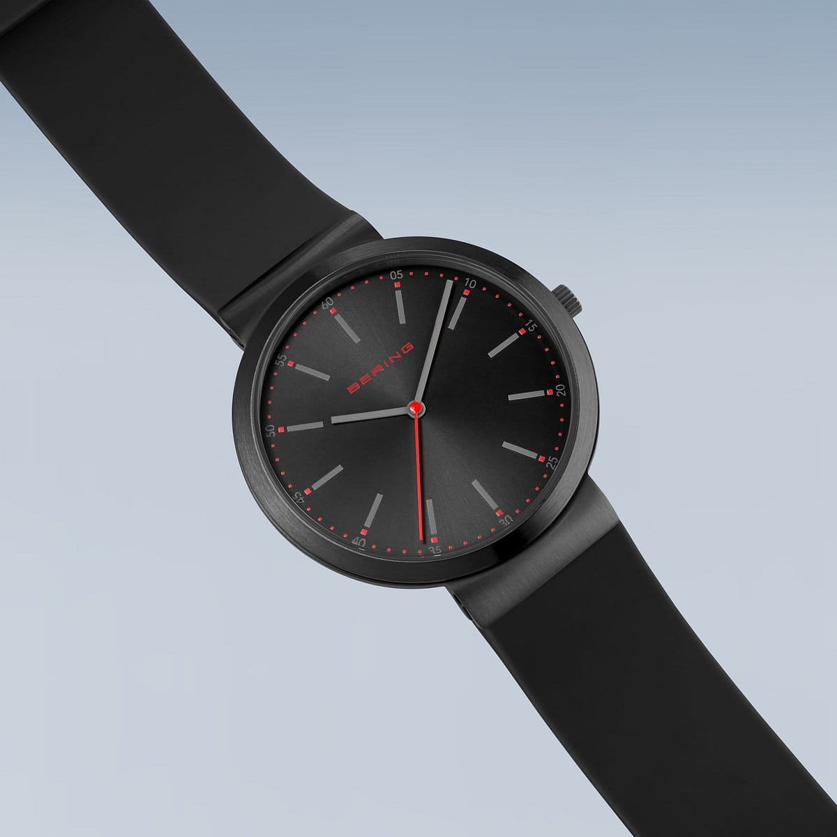 Bering Time – Unisex Black & Red Quartz Watch w/ Silicone Strap – 10141-402
