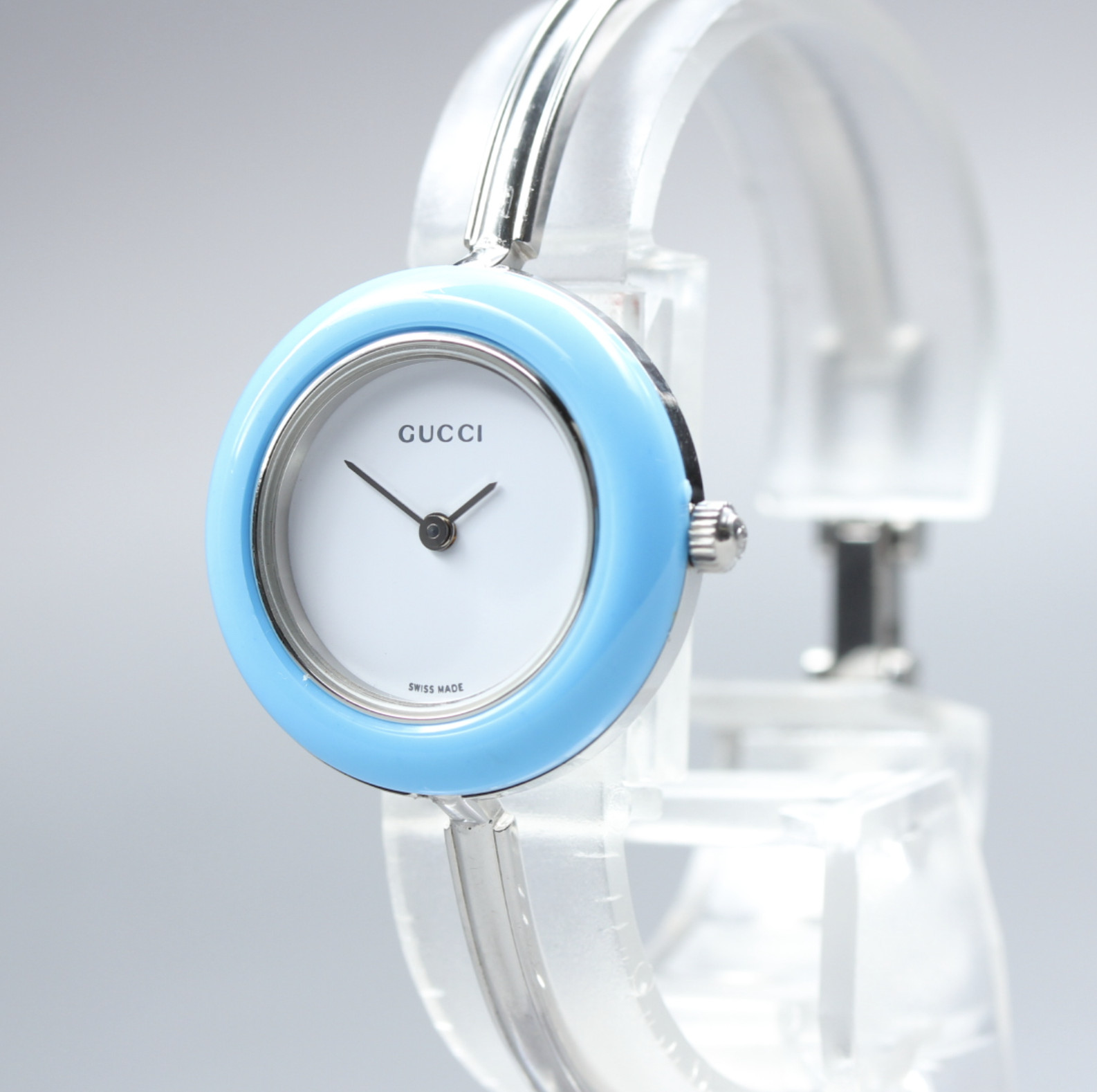 Vintage Gucci Change Bezel 11/12.2L Light Blue Bezel Silver Women’s Quartz Watch