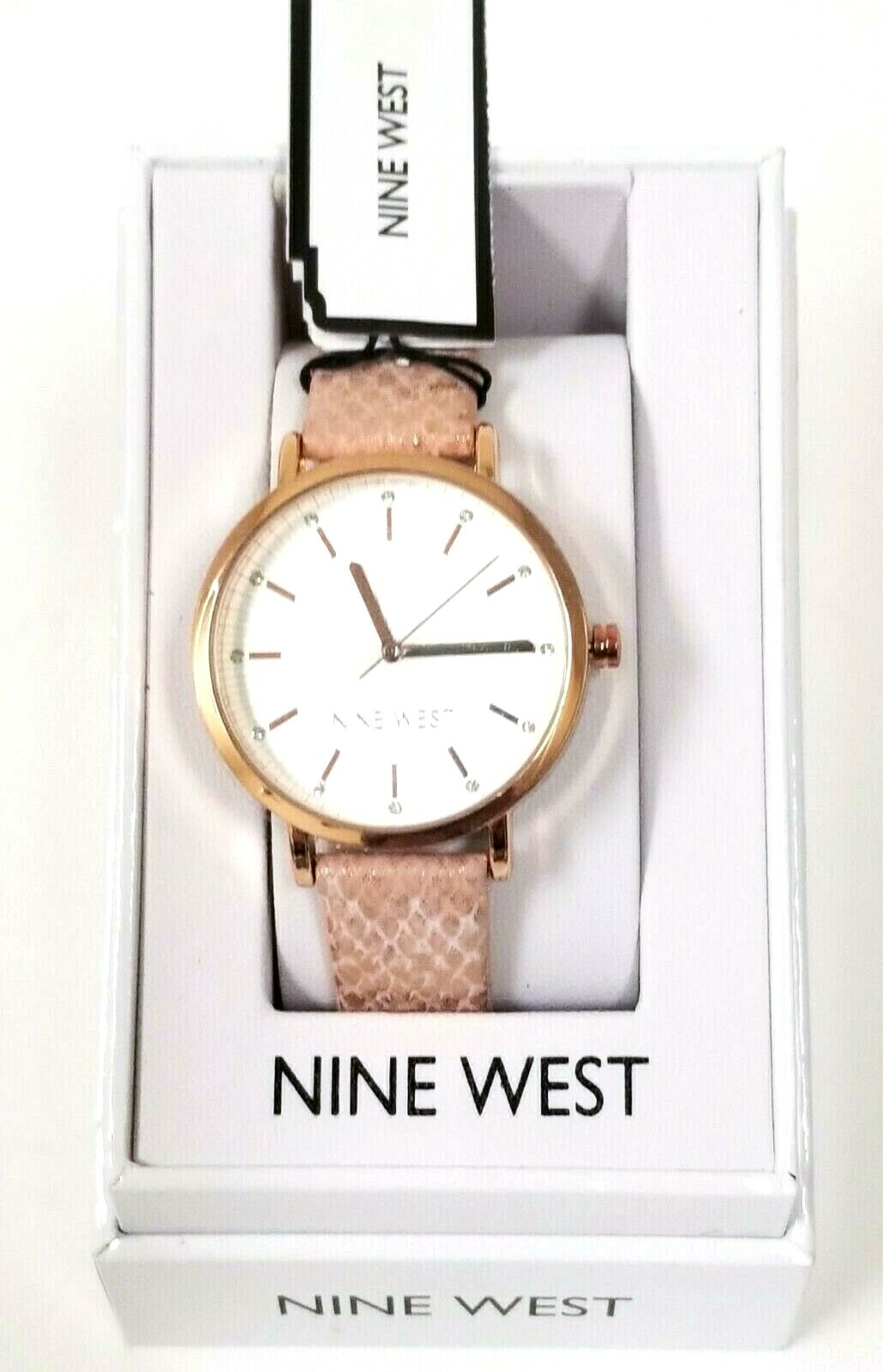 NEW NINE WEST ROSE GOLD,PINK PYTHON PRINT LEATHERETTE BAND WATCH NW/1406RGPK