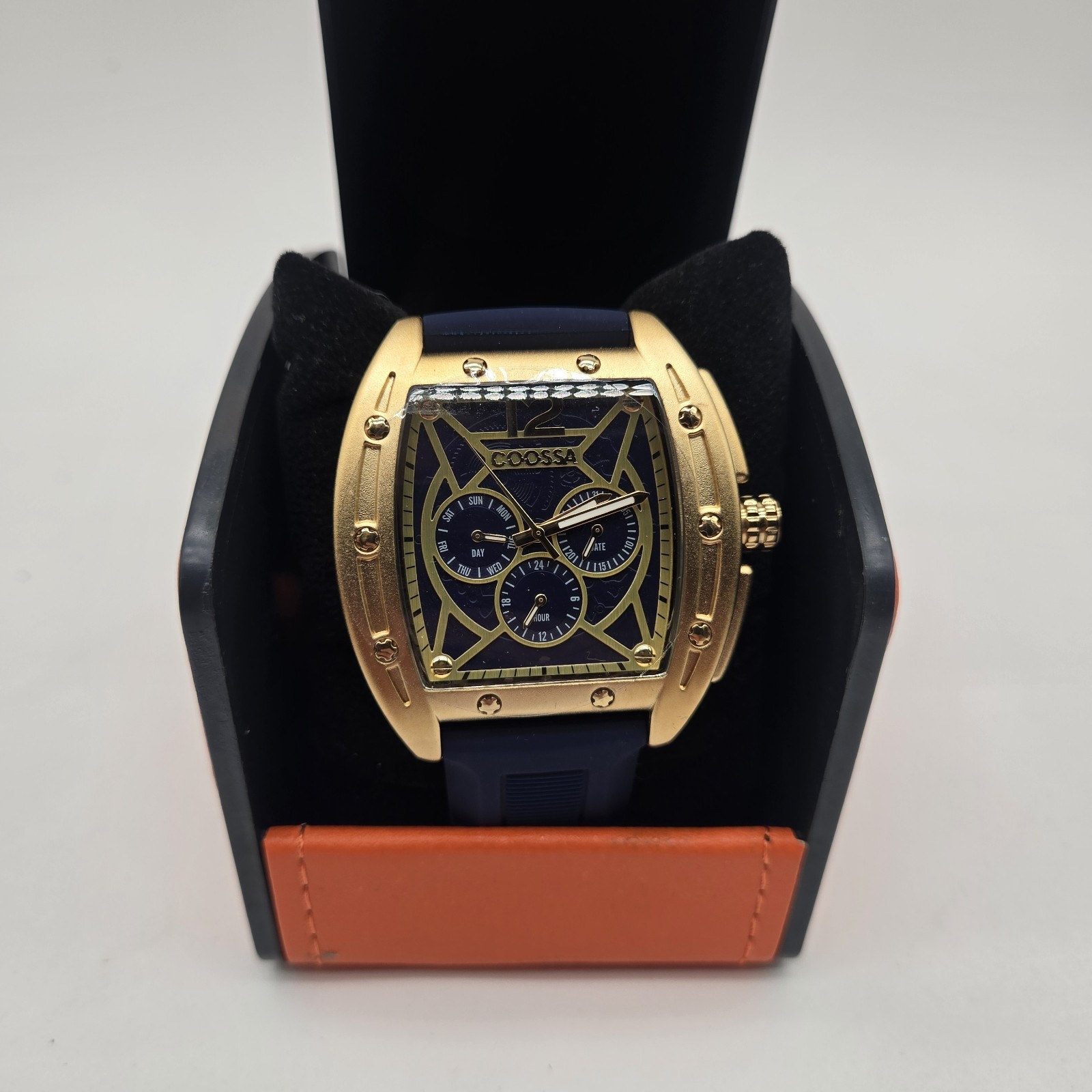 COOSSA ORIGINAL Special Edition Mens Tonneau 46MM Case Gold/Blue Day-Date Watch