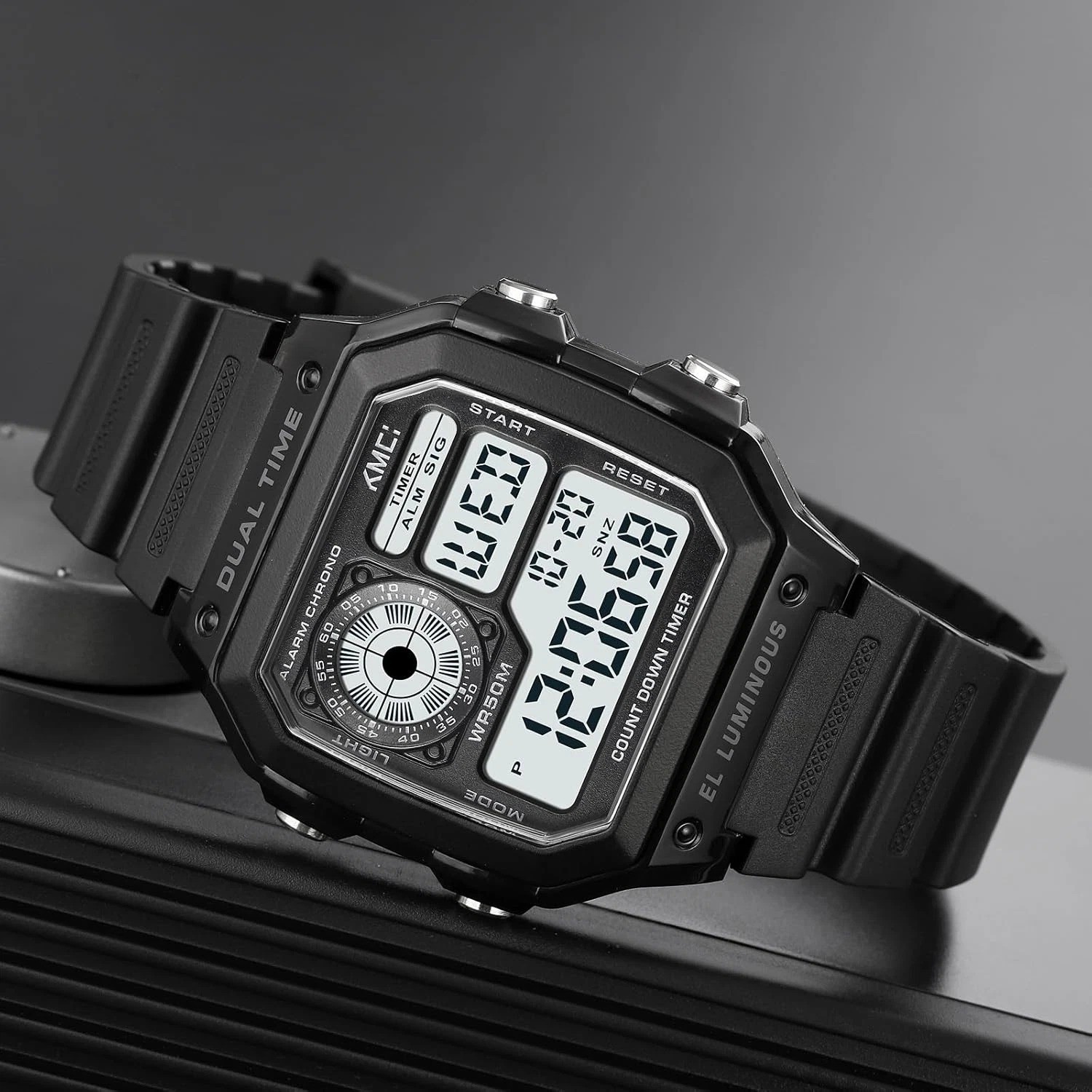 Men’S Digital Multi-Function Watches Dual Time Alarm Stopwatch Countdown Backlig