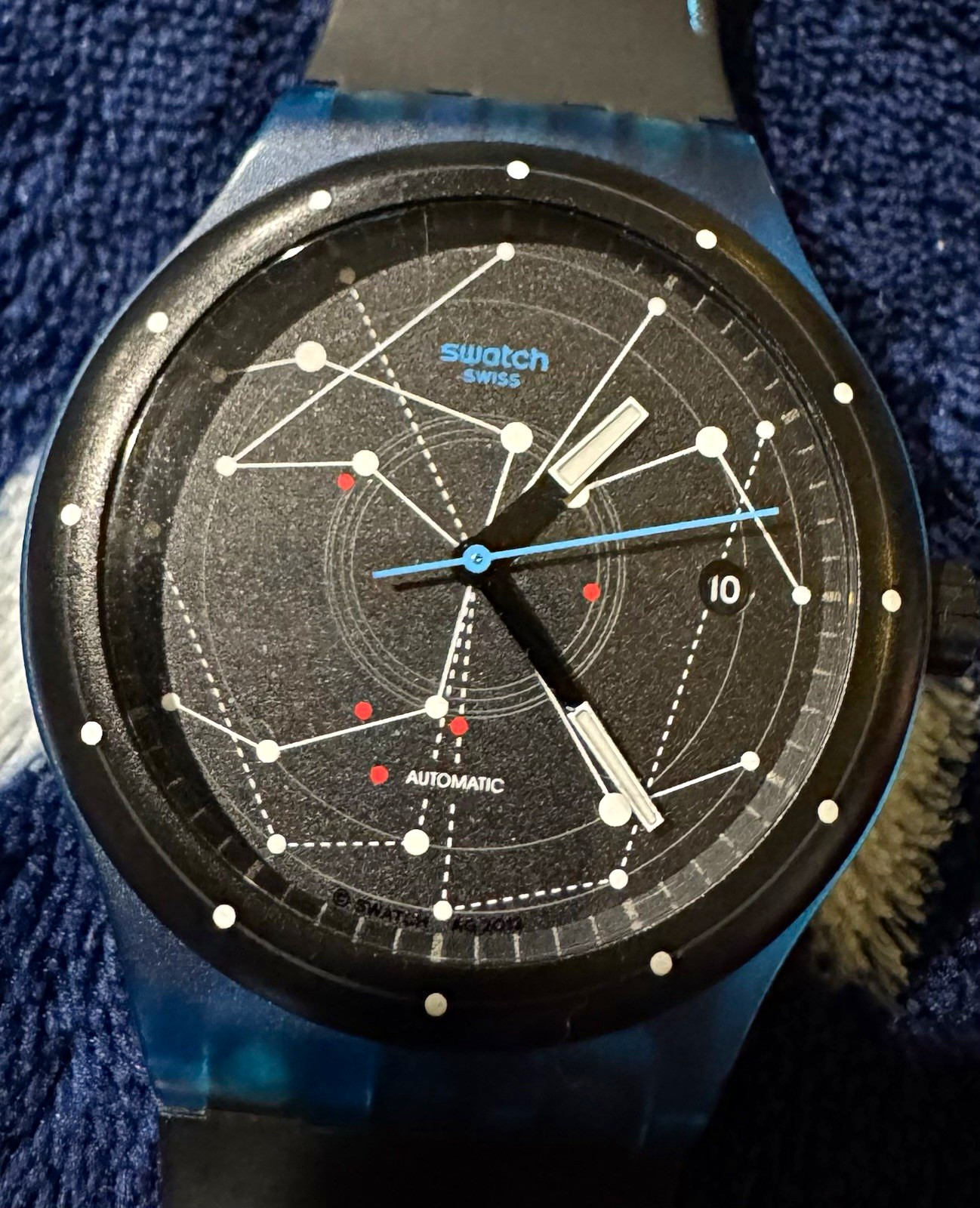 Swatch Sistem51 Automatic Black Dial Date Blue/Black Case Silicone Strap 42mm