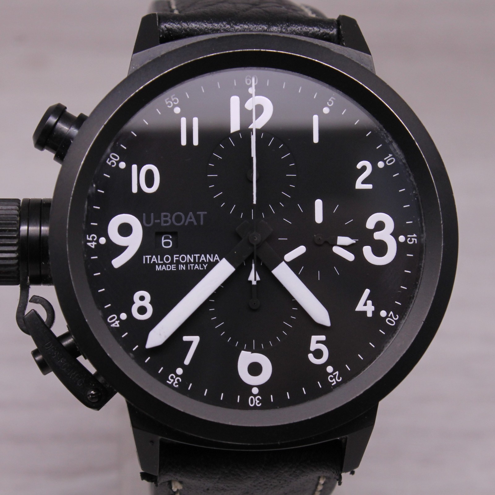 U-BOAT Flightdeck Mens 50mm Black PVD Chronograph Watch U-7750/50 w/ Box Strap