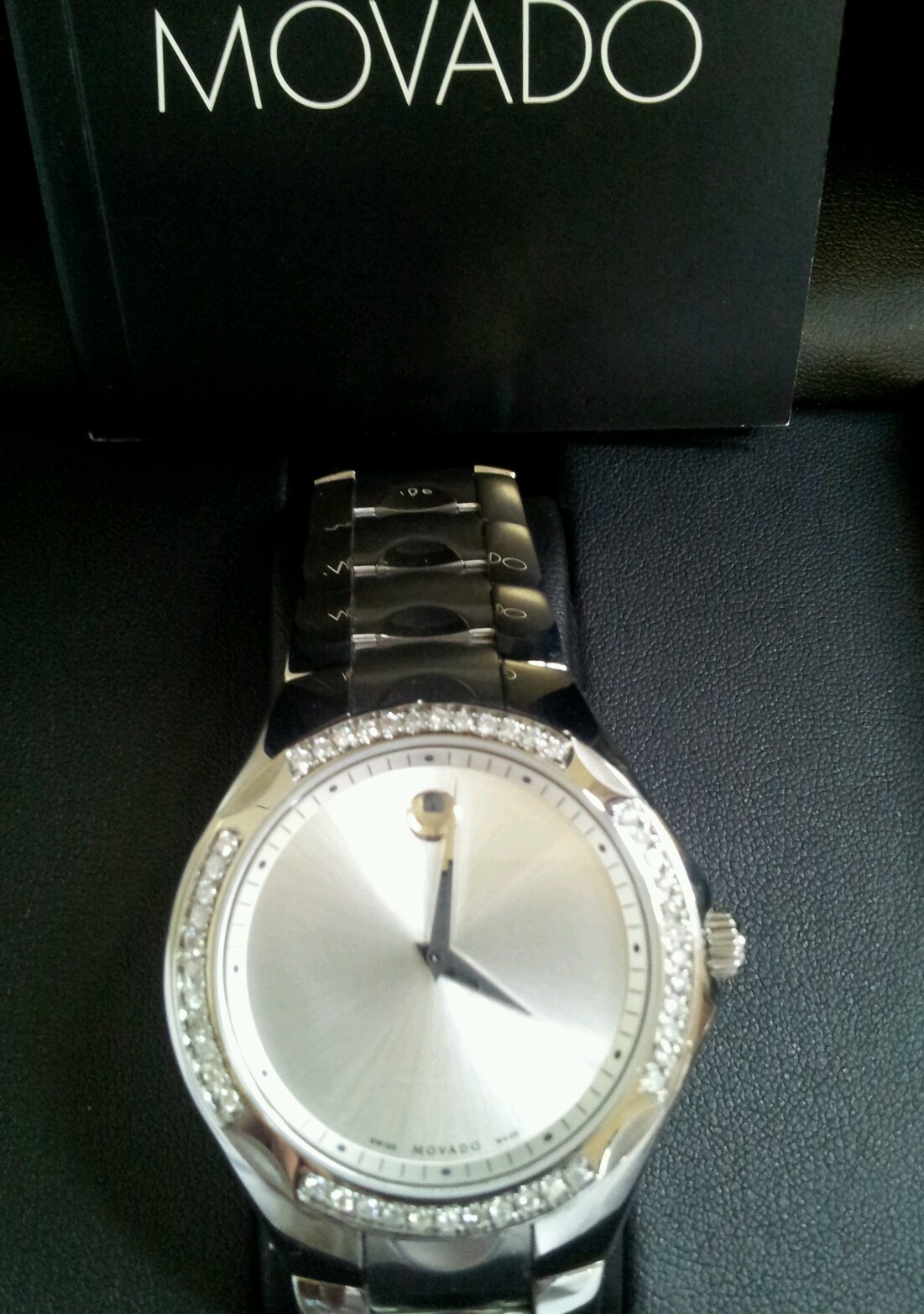New Men’s Movado silver Luno 0606379 0.80ct.aprx.custom set real Diamond Watch