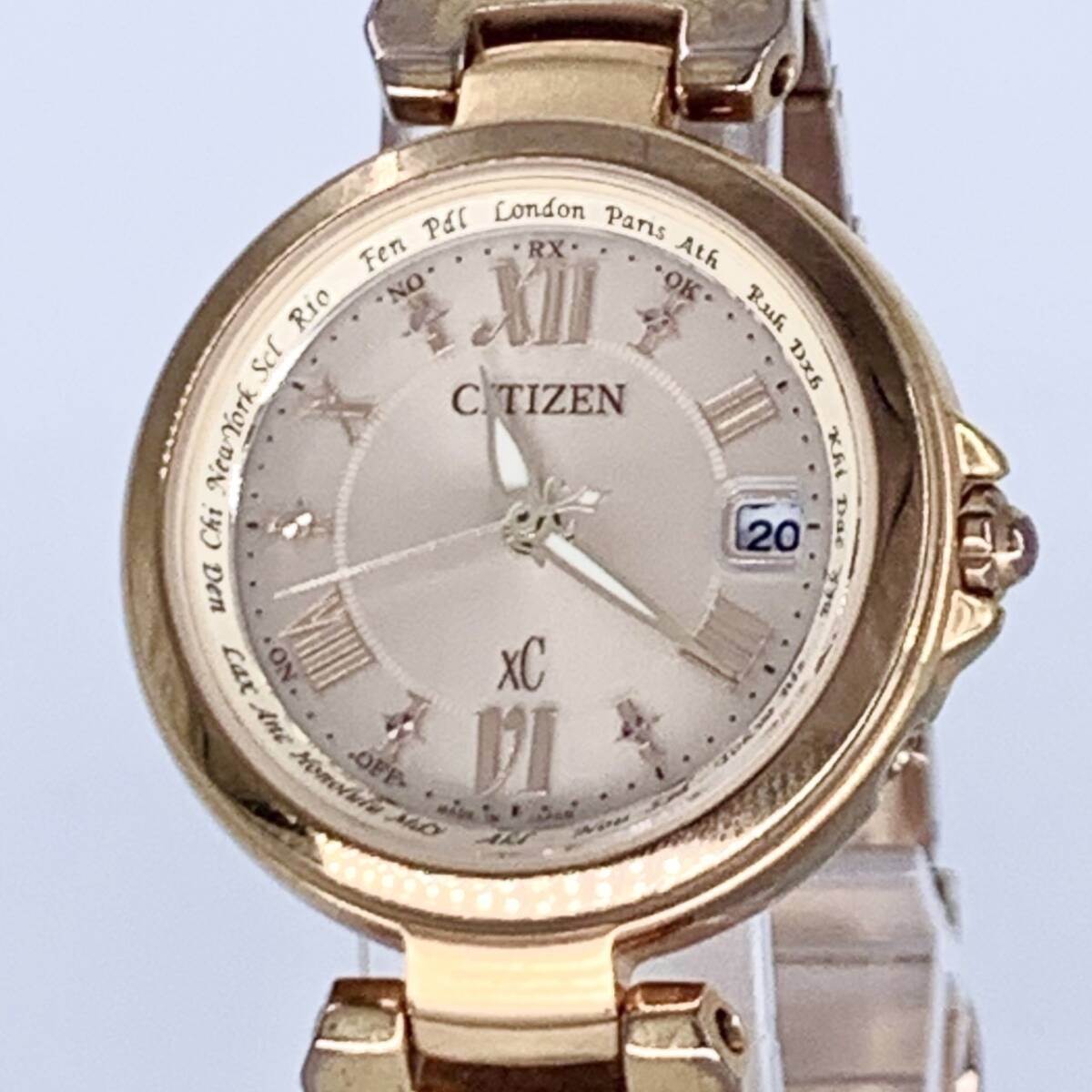 Working CITIZEN xC H246 T020291 HAPPY FLIGHT Eco Drive Radio Solar Pink Gold Lad